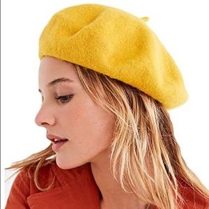 Yellow pure wool Beret Hat from France